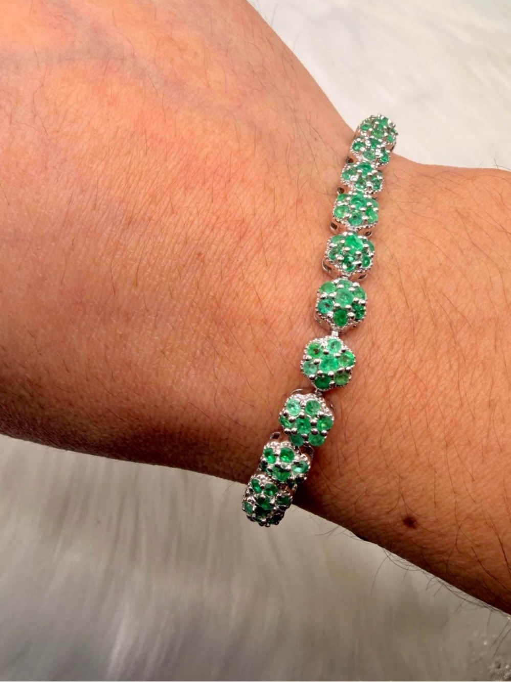 New Natural Emerald Bracelet white gold on silver flower emerald tennis bracelet